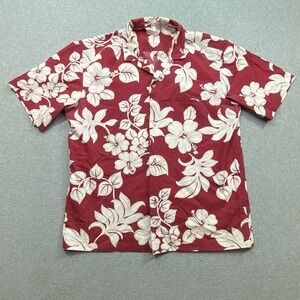 VTG Royal Hawaiian Creations Red Aloha Button Up Shirt Mens Sz L Beach Vacation